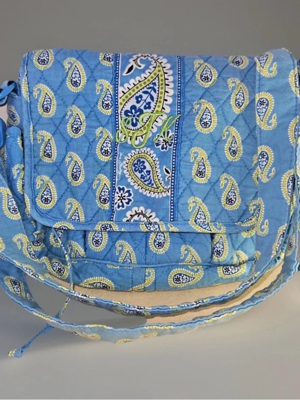 Vera Bradley Blue Paisley Quilted Cotton Crossbody with Yellow Accents